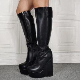 Boots Women Knee-High Platform Sexy High Heels Shoes Zipe Winter Warm Size47 Fashion Wedges