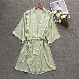 Home Clothing Green Nightgown Solid Color Kimono Lady Elegant Bathrobe Satin Homewear Wedding Bridal Gift Sleepwear Sexy Intimate Lingerie