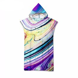 Hooded Beach Towel Microfiber Wetsuit Marble Print Changing Robe Poncho Surf Towel for Swimming Outdoor Bathrobe Summer Holiday