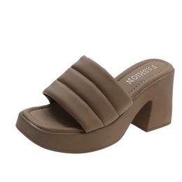 Dress Shoes New Womens High Heel Slippers Summer Leather Open Toe Platform Black Versatile Casual Beach H240527 ANIK