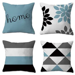 Pillow Modern Geometric Sofa Cover Dahlia Blue Grey White Black Striped Minimalist Home Living Room Decor Car Pillowcase