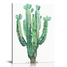 Boho Cactus Canvas Wall Art: Bohemian Succulent Green Plant Picture Framed, Tropical Cacti Painting for Living Room Bedroom Decoration