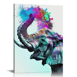 Elephant Wall Art Gift Canvas Print Modern Artwork Small Pop Art Wall Decor Cheery Elephant Pictures Painting for Bathroom Bedroom Indian Framed Ready to Hang