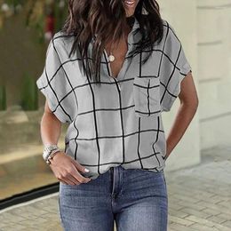 Women's Blouses Lady Tops Breathable Women Shirt V Neck Casual Patch Pocket Blouse Trendy Elegant Printing Streetwear