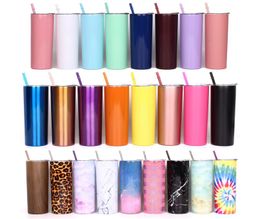 Skinny tumbler with lid straw 20oz Stainless steel cups wine tumblers mugs double wall vacuum insulated cup water bottle LXL55926819716