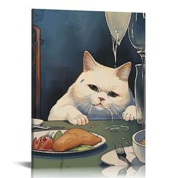 Framed Cute Funny Japanese Cat Wall Art Prints Vintage Japanese Canvas Paintings japanese Wall Decor Pictures Living Room Dining Room Kitchen Decoration Hang