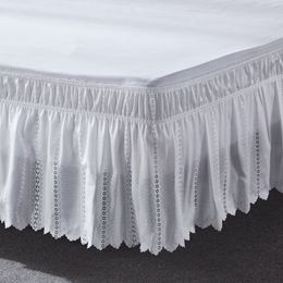 Super Awesome Latest 15 Inch High Beautiful Dust Ruffles Lace Bed Skirt With Breathable Premium Pleated Easy Fit (White, Queen)