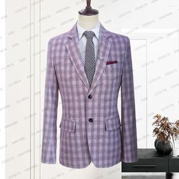 Men's Suits 2024 Summer Tailor Made Men Linen Suit Red White Classic Plaid Casual Business Groom Tuxedo Wedding Jacket Blazer Coat