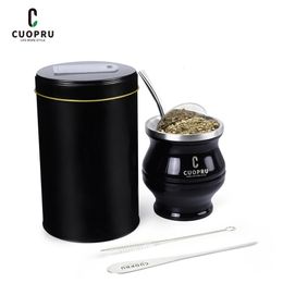 6 in 1 Yerba Mate Tea Cup Set Include Modern Gourd Yerbero Bombillastraw Cleaning Brush Filter and Shaver Kit 240522