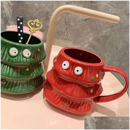 Water Bottles Christmas Tree Mugs Ceramic Tea 3D Cup Milk Coffee Mug Couples Xmas Gifts Drop Delivery Home Garden Kitchen Dining Bar D Dhit3