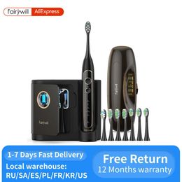 Toothbrush Fairywill Electric Toothbrush Ultra-Sonic Power Whitening Toothbrush with 5 Modes Wireless Charging Smart Timer 8 Brush Heads Q240528