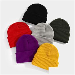 Beanie/Skull Caps Autumn Winter Cotton Hats Warm Knitted Hip Hop Solid Colour Beanie Fashion Accessories For Women Men Drop Delivery Ha Dhnbh