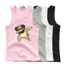 Tank Top Girls Cartoon Dab Dog Print Tank Top Kids Cartoon Animal Print Singlet Children Cute Dance Dog Sleeveless T-shirt Sports Clothes Y240527