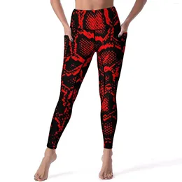 Women's Leggings Snakeskin Yoga Pants Sexy Black And Red Python Custom High Waist Fitness Gym Leggins Female Retro Elastic Sports Tights