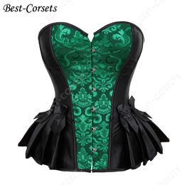 Overbust Corset Gothic Clothes Plus Size Corset Bustier Top Waist Slimmer Sexy Lingerie Women Green Victorian Corset Belt