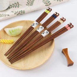 Chopsticks 1 Pair Reusable Made Of Natural Wood Cute Cartoon Pattern Ironwood Chopstick Kitchen Tools Sushi Cutlery
