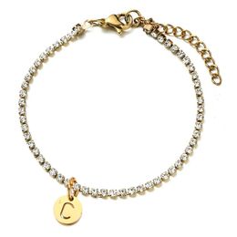 Simple Initial Letter Tennis Anklet For Women 14K Gold Cubic Zirconia Leg Chain Ankle Bracelet Beach Jewelry