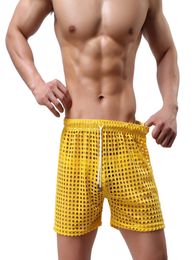 Men039s Boxers Underwear Sexy Large Mesh Hollow Man Shorts Summer Loose Home Pyjamas Fishnet Boxers Mid underpants4890812