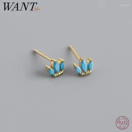 Stud Earrings WANTME 925 Sterling Silver Fashion Blue Zircon Romantic Crown Small Earring For Women Statement Gold Party Piercing Jewellery