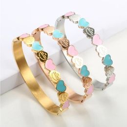 Luxury Designer Heart Bracelet Gold Colour Blue And Pink Enamel Forever Love Heart Charm Bangle For Women's Bracelet Wedding Love G Wkmh
