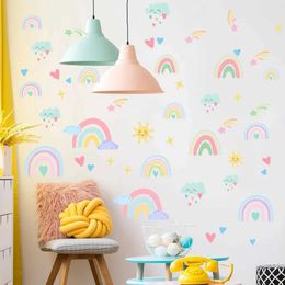 Wall Decor Rainbow Wall Stickers for Girls Kids Children Nursery Art Removable Room Decor Decals Cartoon Colorful Decoration d240528