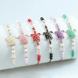 2024 New Oil Drop Alloy Multi color Turtle Crystal Beaded Bracelet for Women's Fashion and Personalized Weaving Bracelet Set