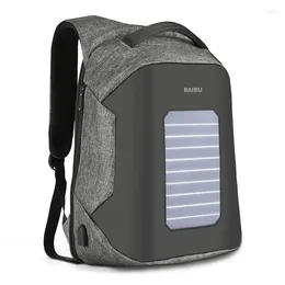 Backpack Men Solar Powered USB Charging Business High-tec 15.6'' Laptop Back Packs Anti-theft Bagpack Waterproof 1914