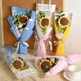 Decorative Flowers Sunflowers Crochet Woven Girasol Bouquet Handmade Knited Wedding Guest Gifts Teacher's Day Room Decor