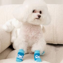 4Pcs/set Non-Slip Dog Socks Winter Anti-Slip Socks Small Cat Dogs Knit Warm Socks Knitted Pet Puppy Shoes Thick Dogs Paw Boots