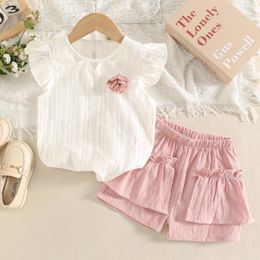 Clothing Sets Kids Clothes Set Baby Girl Blouses Shorts Summer 2024 Casual Yellow Pink White Children Suits 2 3 4 5 6 7 Years