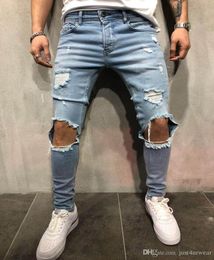 New Mens Ripped Holes Jeans Straight Slim Elastic Denim Skinny Jean Black Blue Jeans Male Long Trousers Jeans Pants5647117