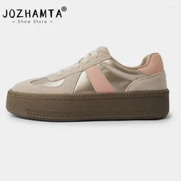 Casual Shoes JOZHAMTA Size 35-40 Women Sneakers Real Leather Thick Heels 2024 Ins Platform Lace-Up Tennis Athletic Daily
