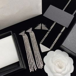 Classic Letter Triangle Diamond Necklace Temperament Triangular Earrings Necklaces Tassel Eadrops Jewelry Sets With Gift Box 262J