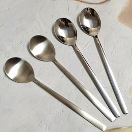 Spoons Round Dessert Spoon Beverage Long Handle Matte Glossy Household Stainless Steel Durable And Not Easy To Rust