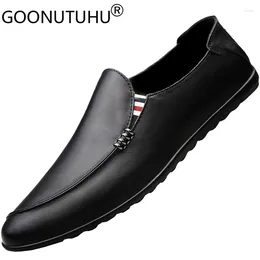 Casual Shoes 2024 Style Fashion Men's Genuine Leather Loafers Male Classic White Or Black Slip On Shoe Man Driving For Men