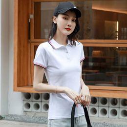 Polo Shirt Women Short Sleeve Buttons Collar Cotton Casual T-shirt Stripes Sportswear Female Golf Clothes Summer Pullovers 240528