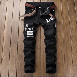 korea big size jeans men039s letter printing balck jeans denim pants white casual streight leg jeans size 2838 56137134922