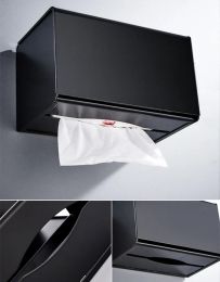 Paper Towel Box Bathroom Accessories Aluminium Black Wall-mounted Paper Towel Storage Rack Waterproof Paper Holder Tissue Box