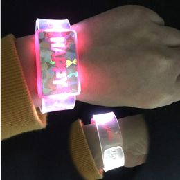 Wrist Bracelets Led Dance Led Light Up Toys Glow happy Bracelet Flashing Wrist Band Toy Christmas Festival Event Party Supplies