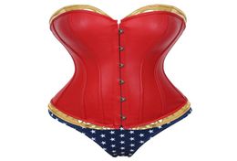 Women039s Faux Leather Corset Bustier Costume With Blue Short Cosplay Costume Sexy Plus Size Costumes Red1828163