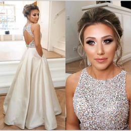Jewel Top Beaded Prom Dresses Long Puffy Sequin Crystal Floor Length Prom Gowns Couture Keyhole Back Dresses Evening Wear Real Party 20 297K