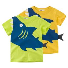 T-shirts T-shirts 2024 Summer New T Shirt Boys 3D Cartoon Shark Print Short Sleeve Tops for Boy Casual Childrens T-Shirts Cotton Kids Clothes WX5.27