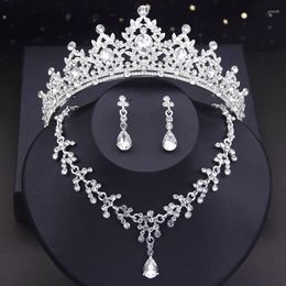 Hair Clips Luxury Princess Crown Bridal Jewelry Sets Rhinestone Tiaras Necklace Earrings Wedding Dubai Set Accessories