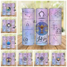 Water Bottles 1pc 20oz Twelve Constellations Tumbler With Lid And Straw Stainless Steel Bottle Insulated Cup Summer Winter Drinkware