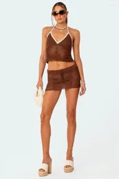Work Dresses 2024 Novelty Beach Knit Dress Set Solid Sweet Halter Bikini Top Short Pencil Skirts Skinny Women Two-Piece