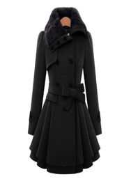 Winter Coat Women Trench Coat Turndown Collar Long Sleeve Peacoat Faux Fur Double Breasted Thick Plus Size Fashion Outwear LJ20117873932