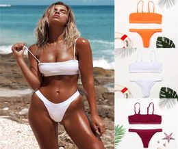 Women Sexy Smocked Bikini Swimsuit Swimwear Bralette Beachwear Brazilian Biquinis Maillot De Bain Halter Bikini Set8106142