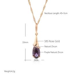 Pendant Necklaces Kinel Fashion 585 Rose Gold Long Pendant Necklace Suitable for Women Droplet Purple Natural Zircon Fine Daily Wear Jewellery Gifts S2452766C6