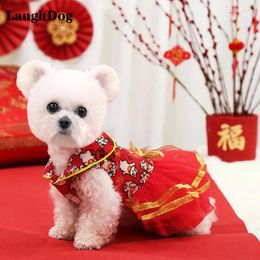 Dog Apparel Year Dress Red Skirt For Small Dogs Clothes Cute Wedding Puppy Costume Chihuahua Christmas Pets Clothing