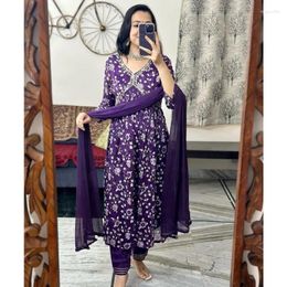 Ethnic Clothing Purple Arrival Alia Cut Style Rayon Wedding Partywear Kurti Palazzo Dress